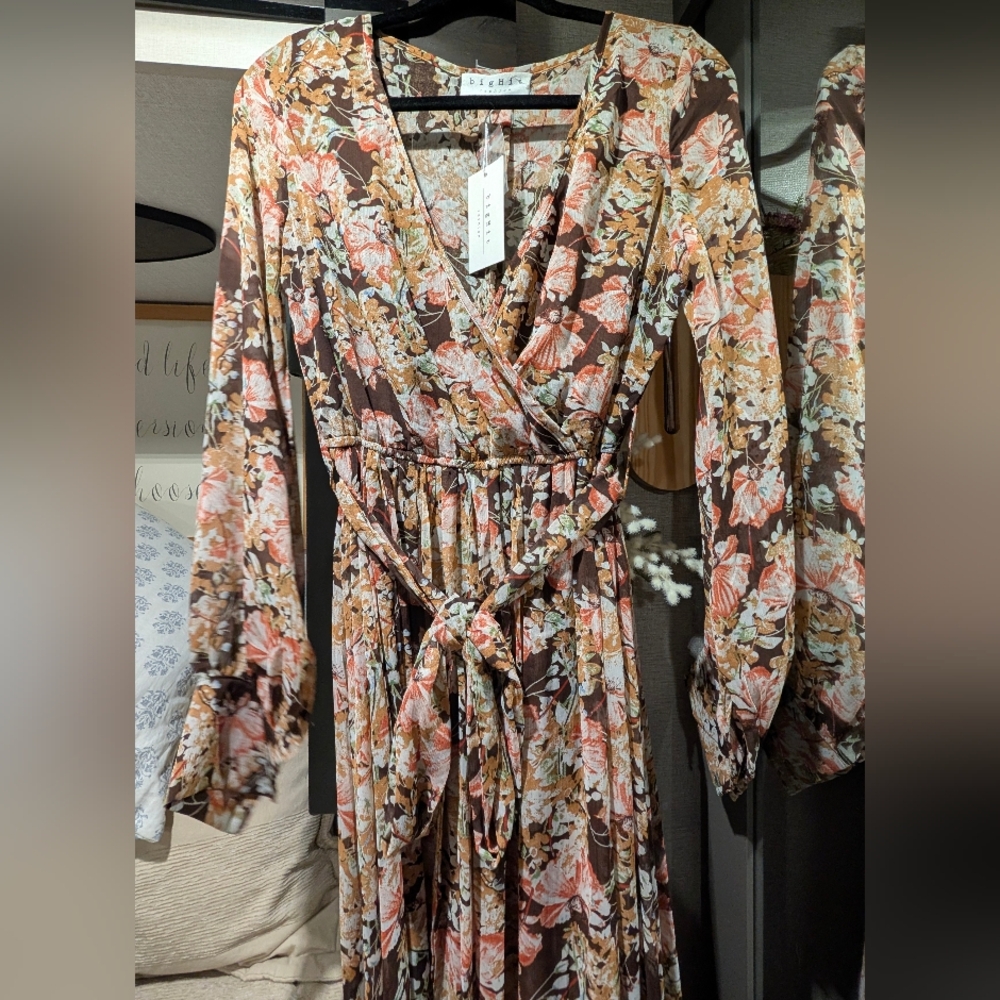 Brown Floral Long Sleeve Dress